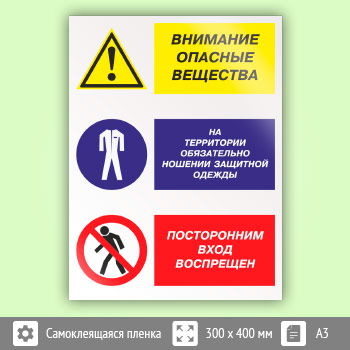 Знак «Внимание опасные вещества - на территории обязательно ношение защитной одежды, посторонним вход воспрещен», КЗ-15